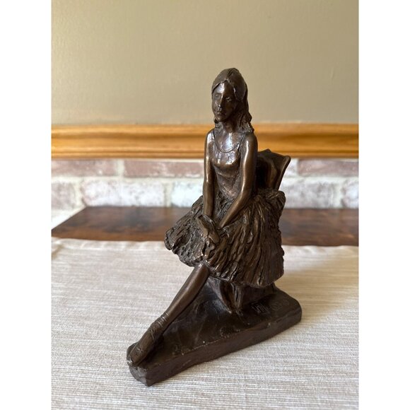 Seated Ballerina Figurine 1996 HP Signed Cold-Cast Bronze Finish – CG Mark - Picture 1 of 16